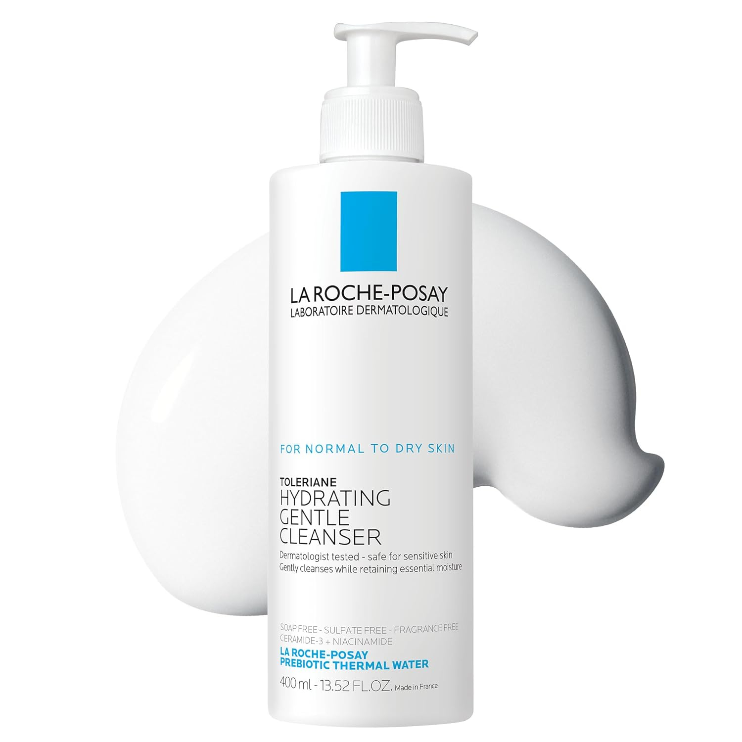 La Roche Posay, Toleriane Crema Limpiadora Facial, Limpieza Diaria Antisequedad, Elimina el Maquillaje Sin Irritación, Con Niacinamida y Agua Termal, Para Piel Muy Sensible y Seca, 400ml