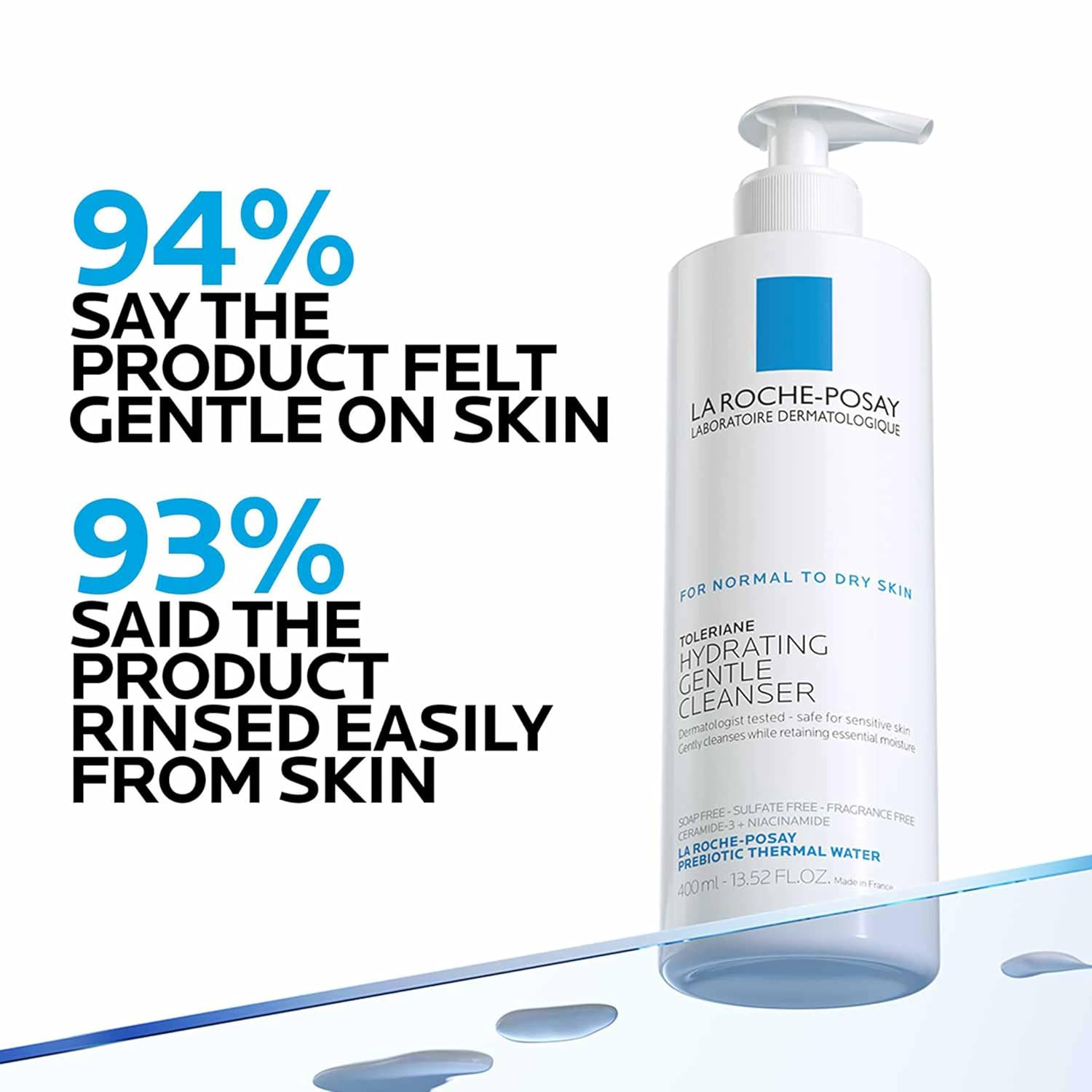 La Roche Posay, Toleriane Crema Limpiadora Facial, Limpieza Diaria Antisequedad, Elimina el Maquillaje Sin Irritación, Con Niacinamida y Agua Termal, Para Piel Muy Sensible y Seca, 400ml - Imagen 4