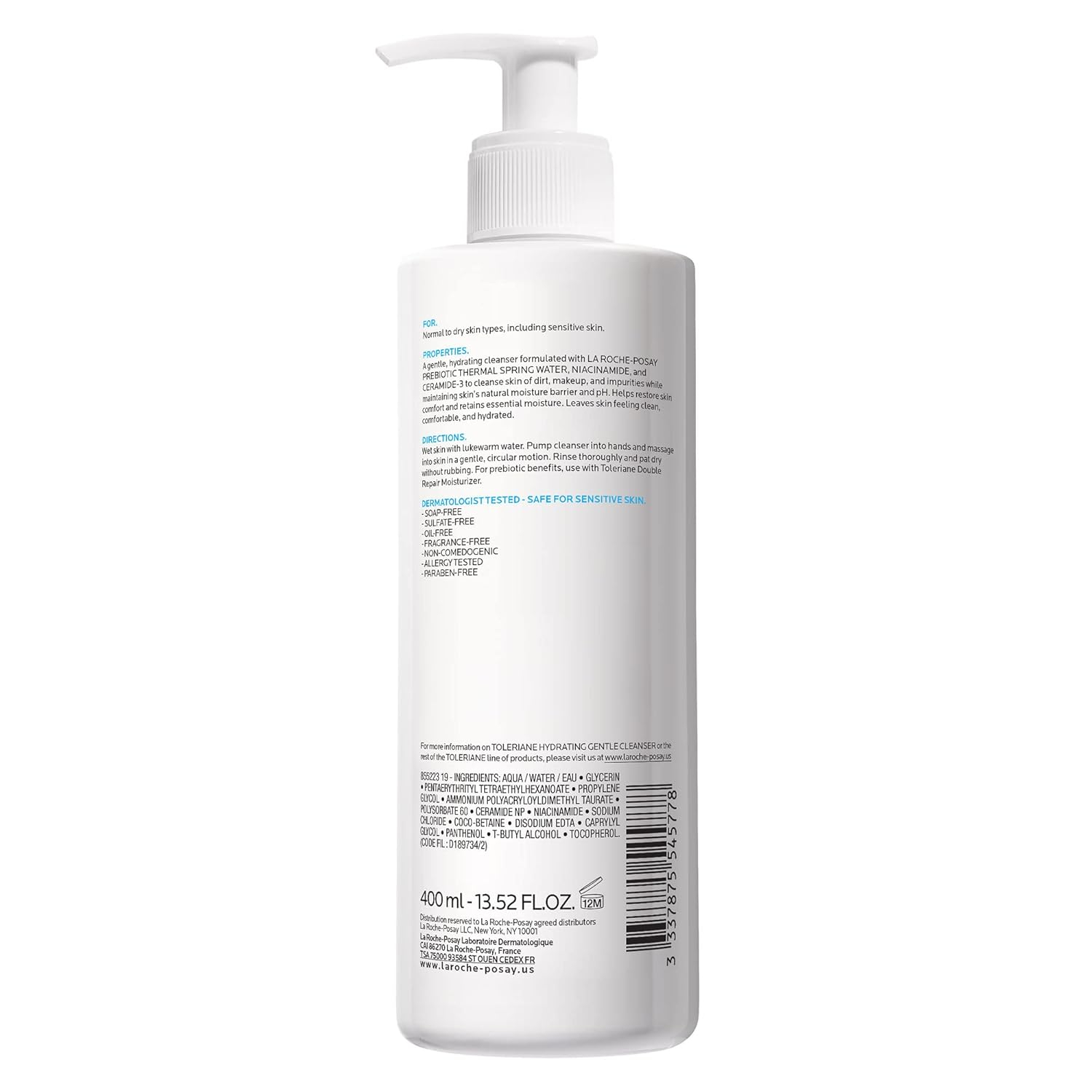 La Roche Posay, Toleriane Crema Limpiadora Facial, Limpieza Diaria Antisequedad, Elimina el Maquillaje Sin Irritación, Con Niacinamida y Agua Termal, Para Piel Muy Sensible y Seca, 400ml - Imagen 10