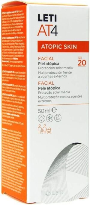 Leti At-4 Facial Crema Emoliente SPF20 Piel Atópica y Seca, 50ml